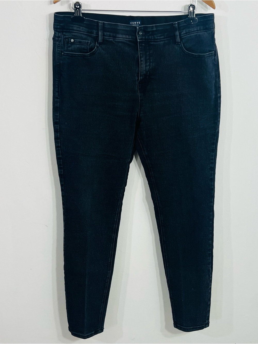 Curve Appeal Black Mid Rise Skinny Jeans Slim Fit Stretch 5 Pocket Sz 14 Stretch